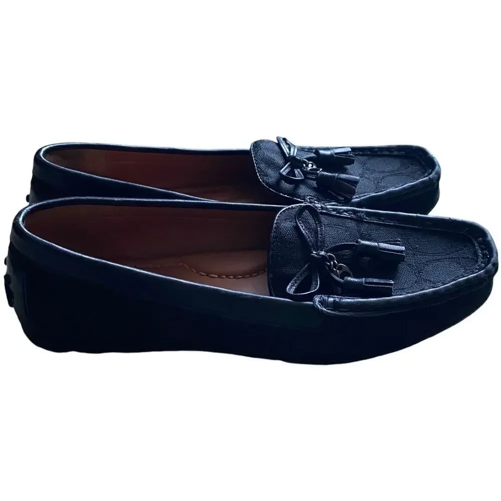 COACH Signature C Loafers Black Leather Driving Moccasin Women's 6.5 B Classic